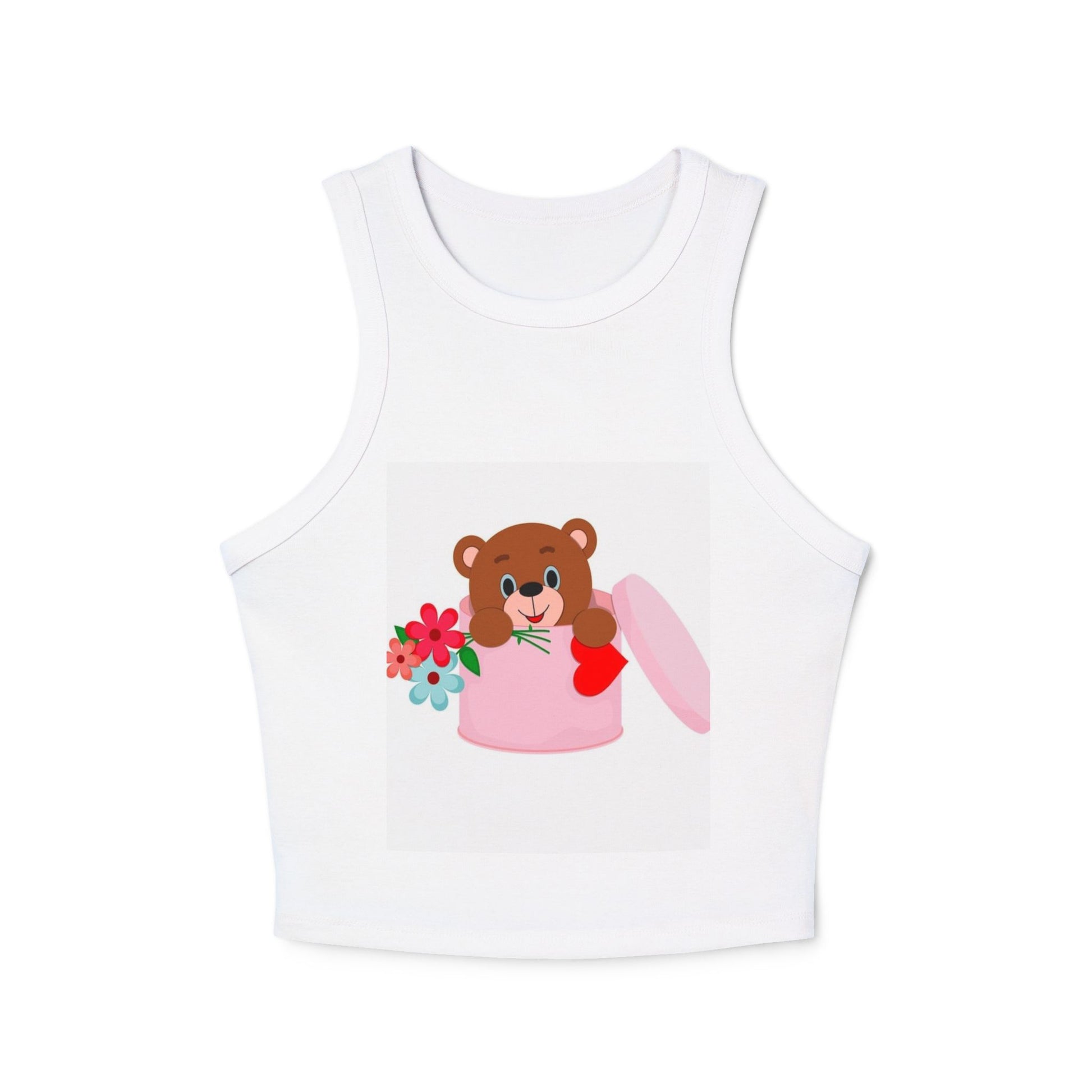 Cute Bear Flower Tank Top, Women's Crop Tank, Casual Summer Top, Gift for Her, Cute Graphic Tee, Spring Fashion
