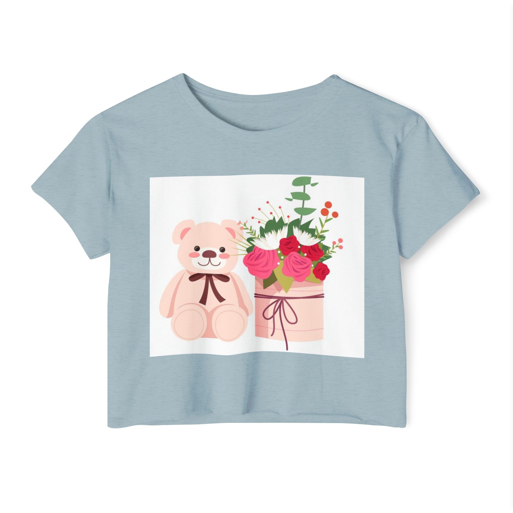 Women's Festival Crop Top with Cute Bear and Flowers, Summer Fashion, Casual Wear, Gift for Her, Boho Style