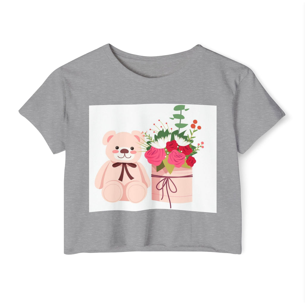 Women's Festival Crop Top with Cute Bear and Flowers, Summer Fashion, Casual Wear, Gift for Her, Boho Style