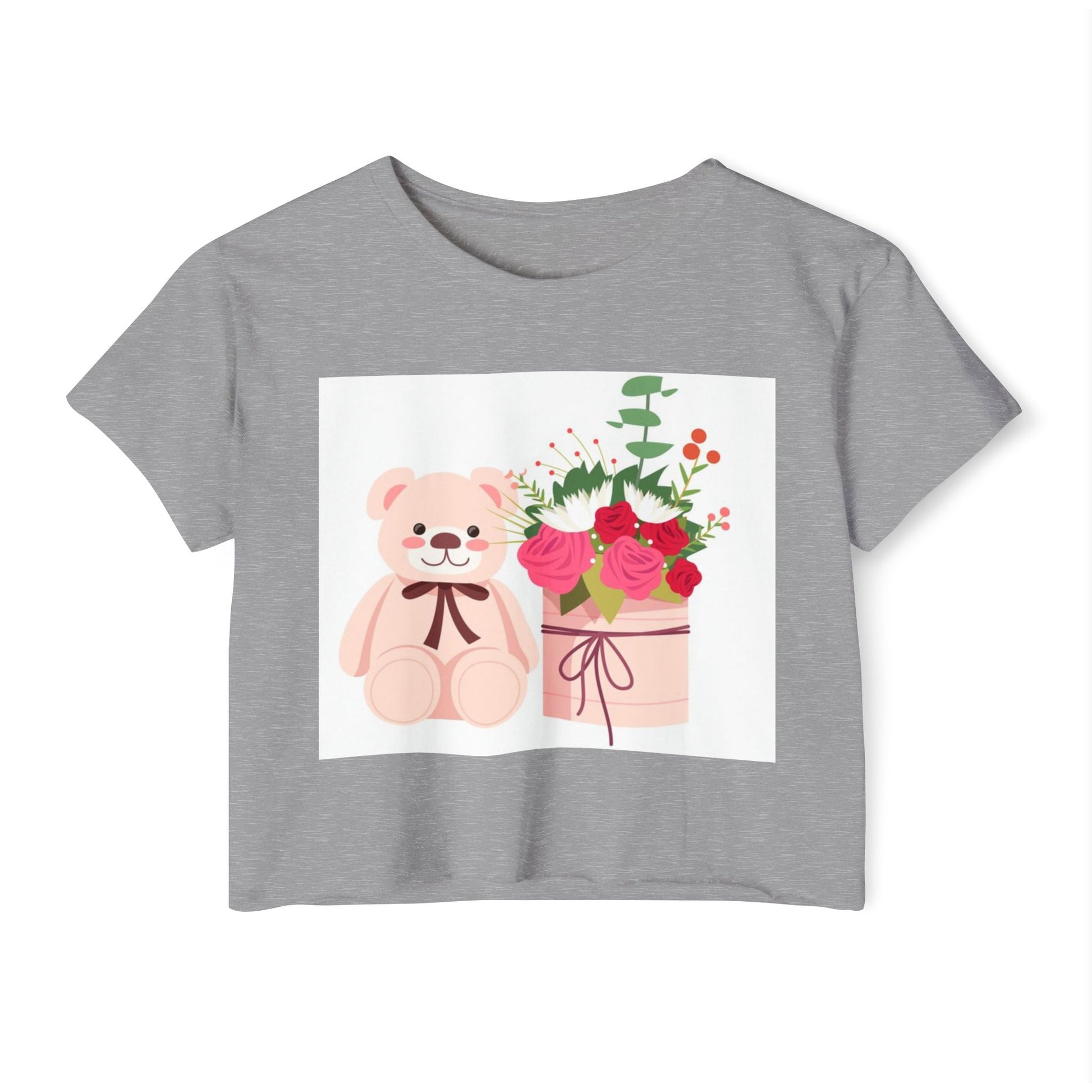 Women's Festival Crop Top with Cute Bear and Flowers, Summer Fashion, Casual Wear, Gift for Her, Boho Style