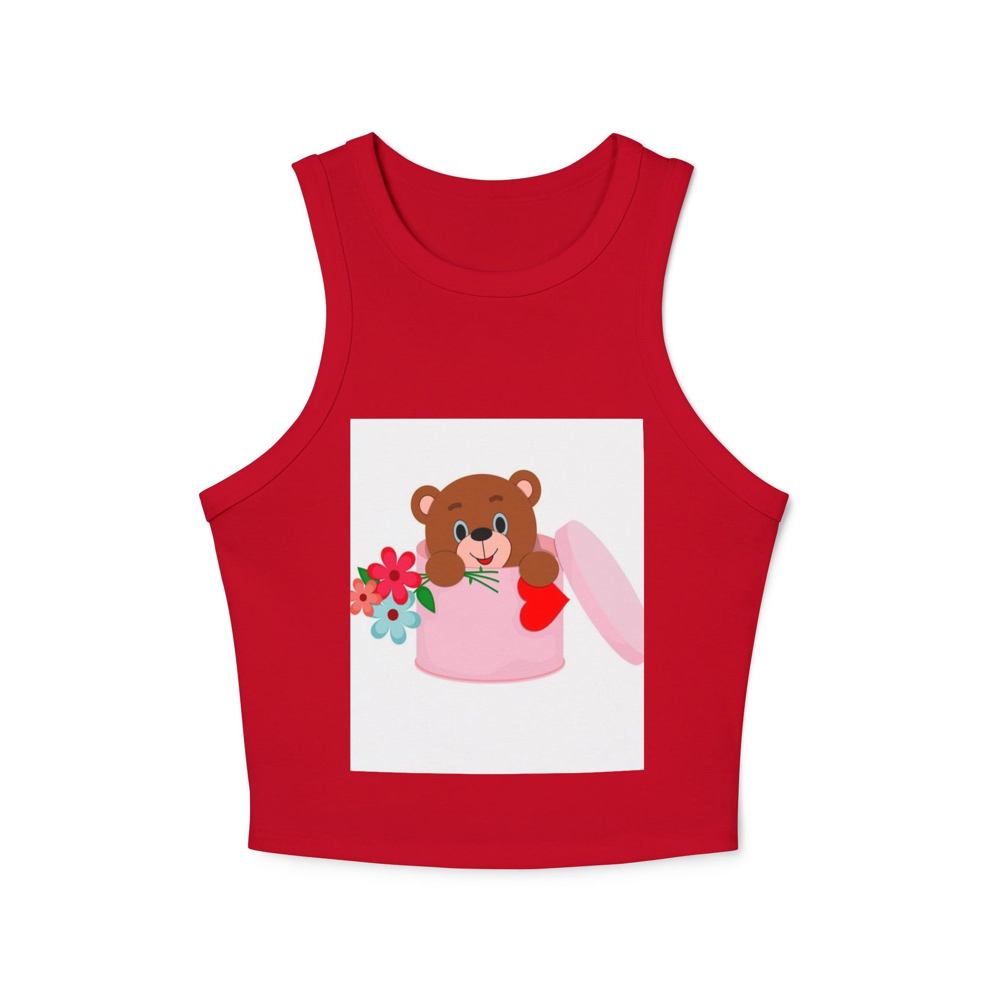 Cute Bear Flower Tank Top, Women's Crop Tank, Casual Summer Top, Gift for Her, Cute Graphic Tee, Spring Fashion