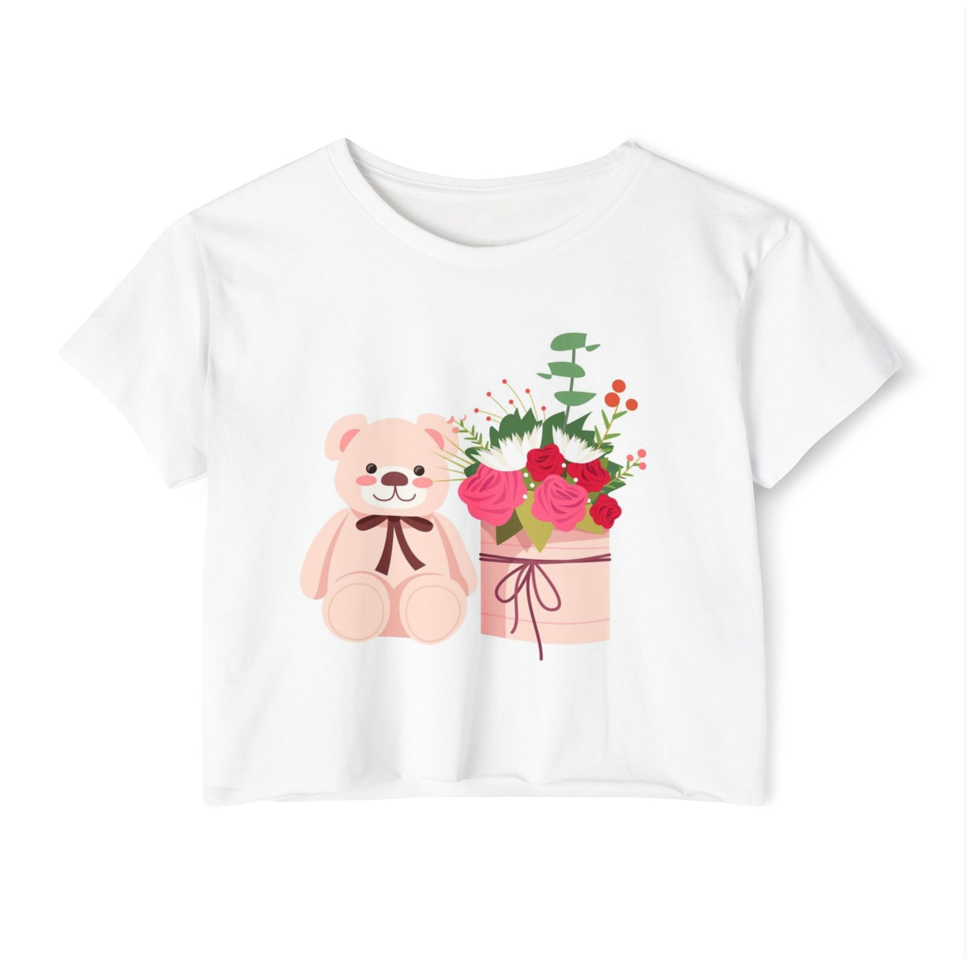 Women's Festival Crop Top with Cute Bear and Flowers, Summer Fashion, Casual Wear, Gift for Her, Boho Style