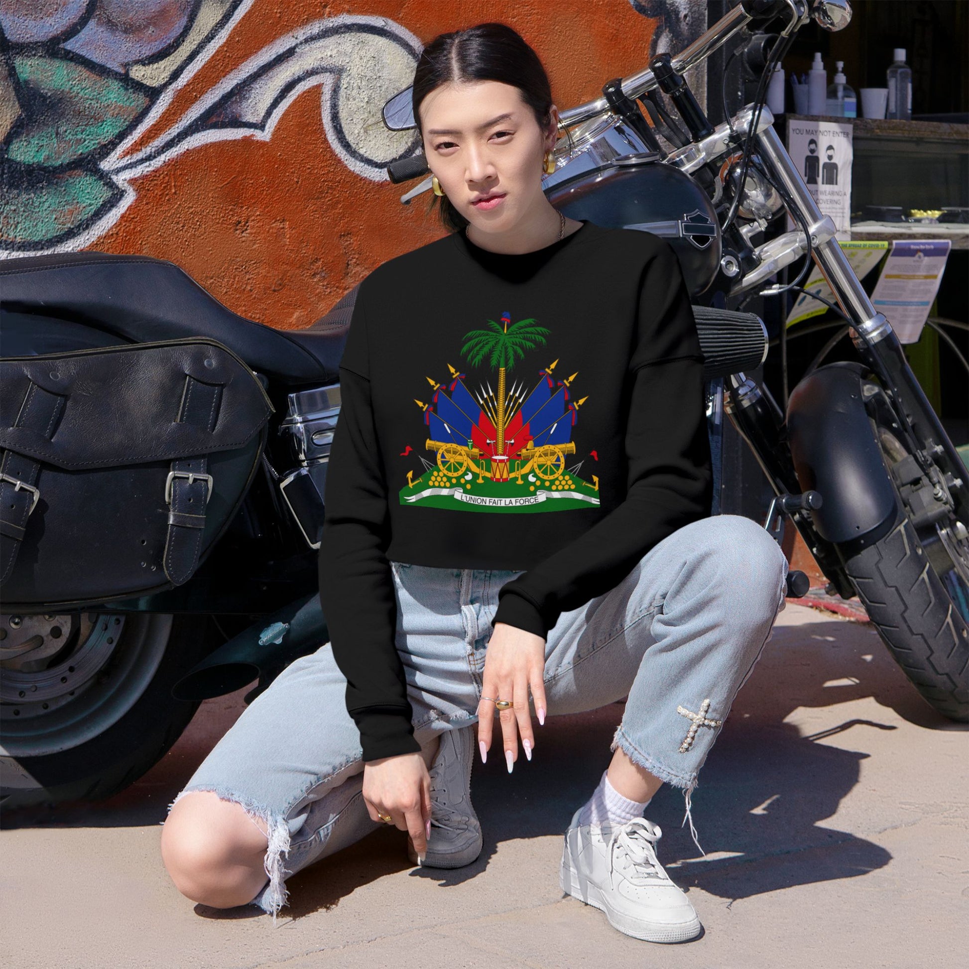Haitian Heritage Cropped Sweatshirt, Women's Trendy Top, Unique Gift for Her, Casual Wear, Festival Fashion, Cozy and Stylish