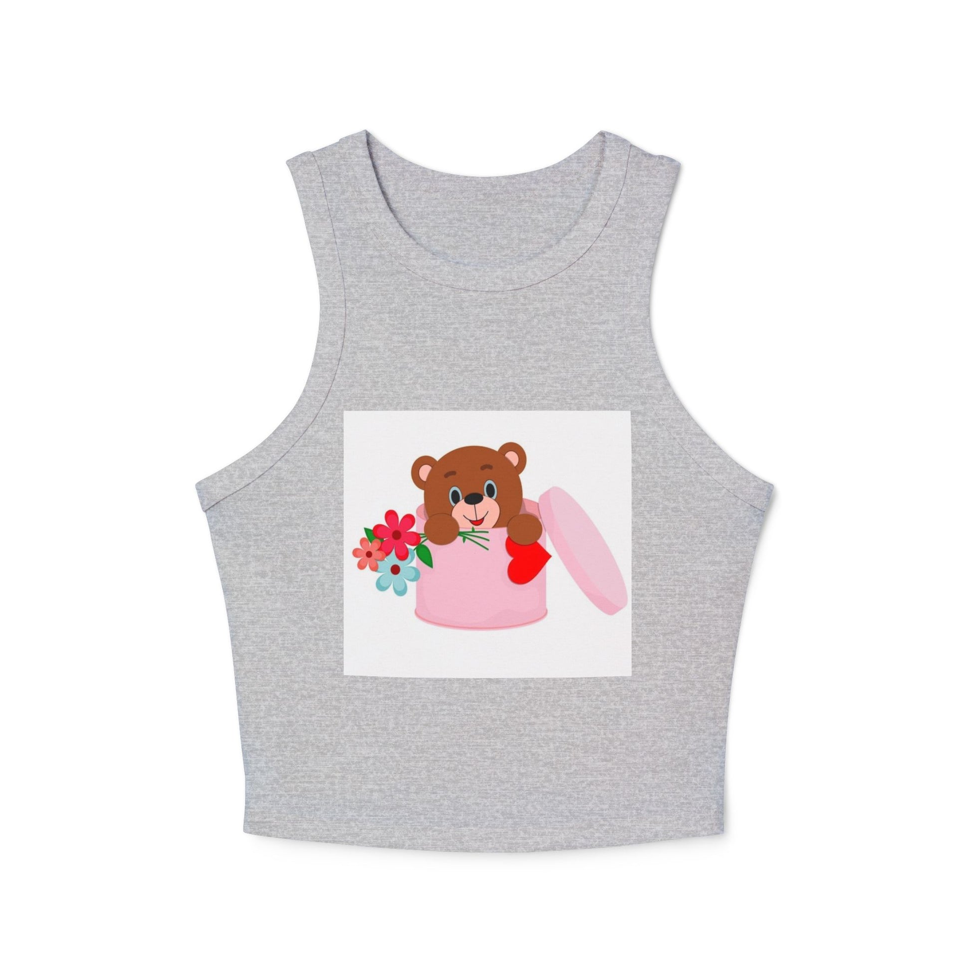 Cute Bear Flower Tank Top, Women's Crop Tank, Casual Summer Top, Gift for Her, Cute Graphic Tee, Spring Fashion
