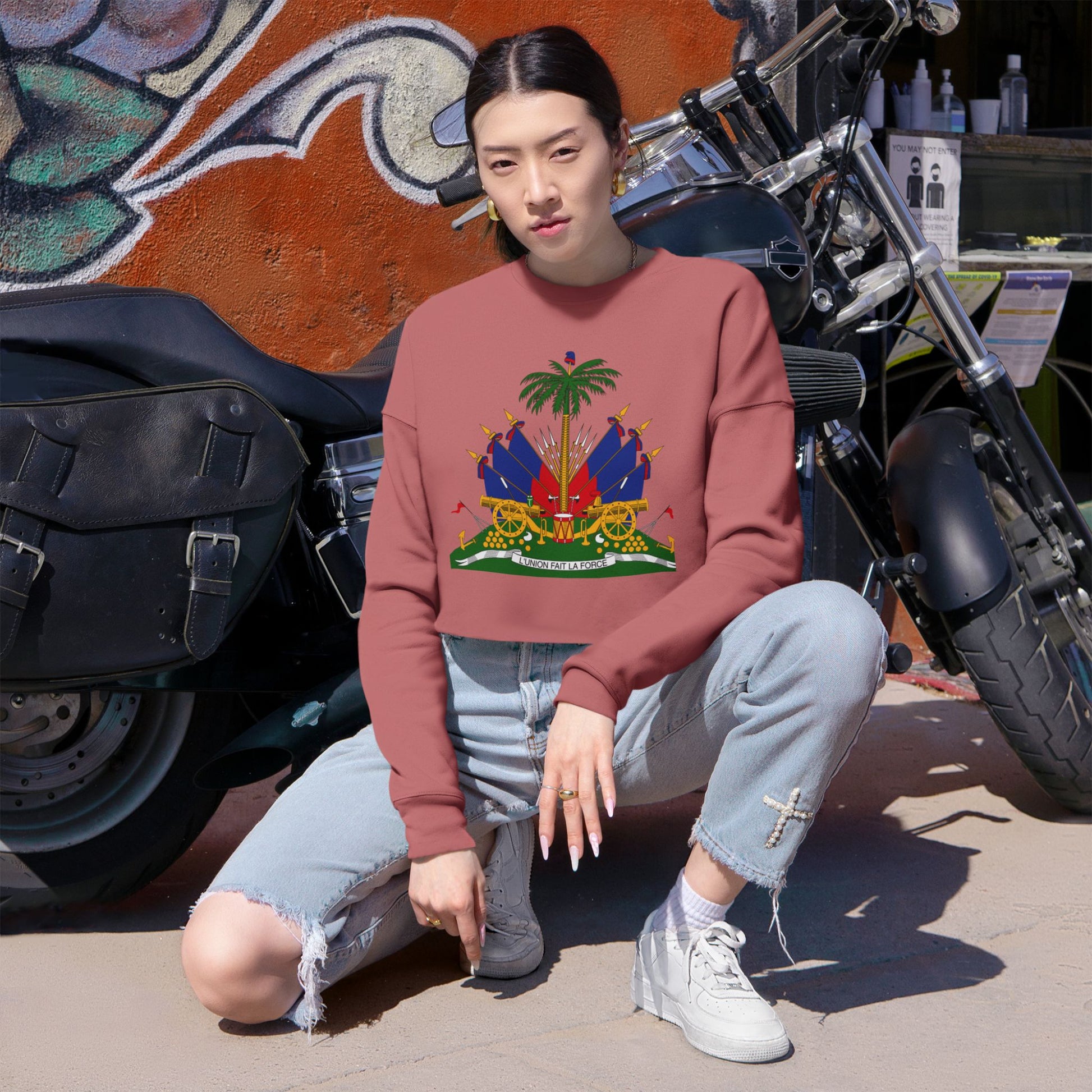 Haitian Heritage Cropped Sweatshirt, Women's Trendy Top, Unique Gift for Her, Casual Wear, Festival Fashion, Cozy and Stylish