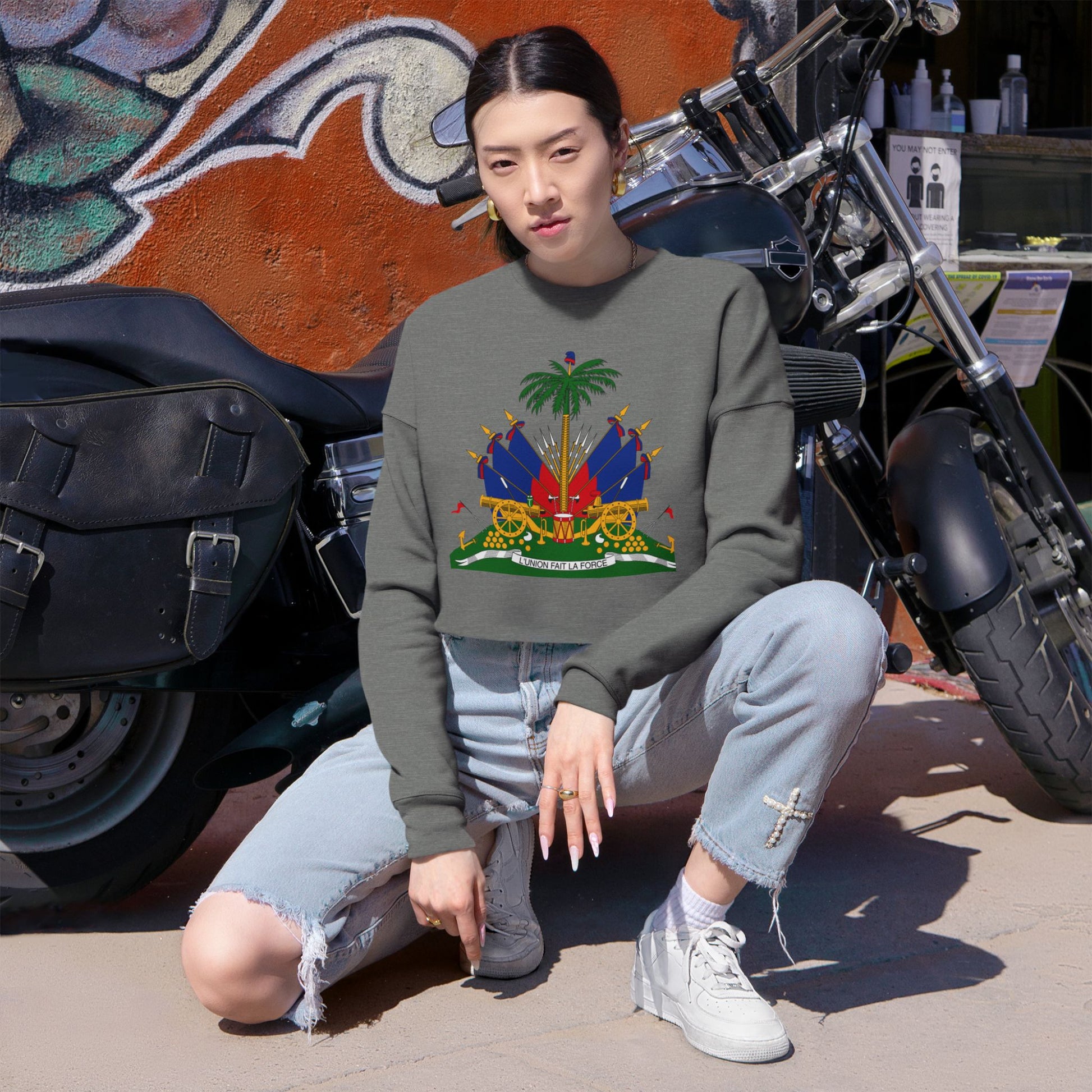 Haitian Heritage Cropped Sweatshirt, Women's Trendy Top, Unique Gift for Her, Casual Wear, Festival Fashion, Cozy and Stylish