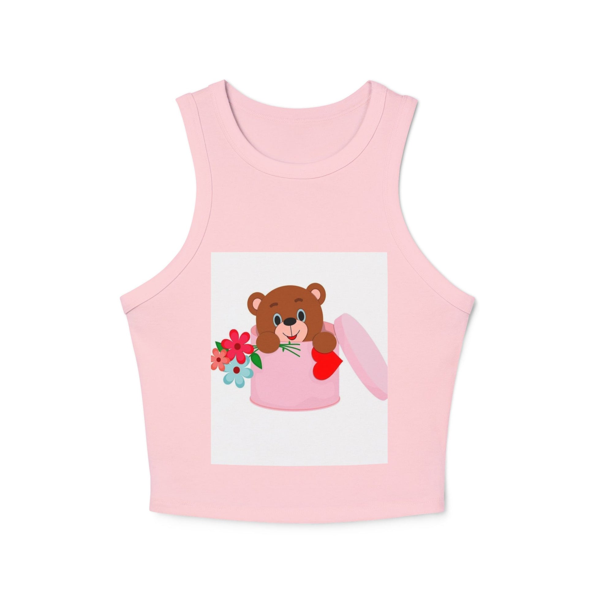 Cute Bear Flower Tank Top, Women's Crop Tank, Casual Summer Top, Gift for Her, Cute Graphic Tee, Spring Fashion