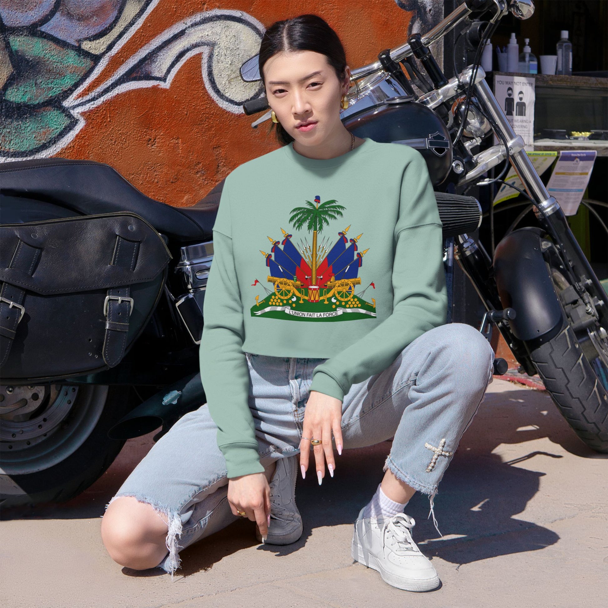 Haitian Heritage Cropped Sweatshirt, Women's Trendy Top, Unique Gift for Her, Casual Wear, Festival Fashion, Cozy and Stylish