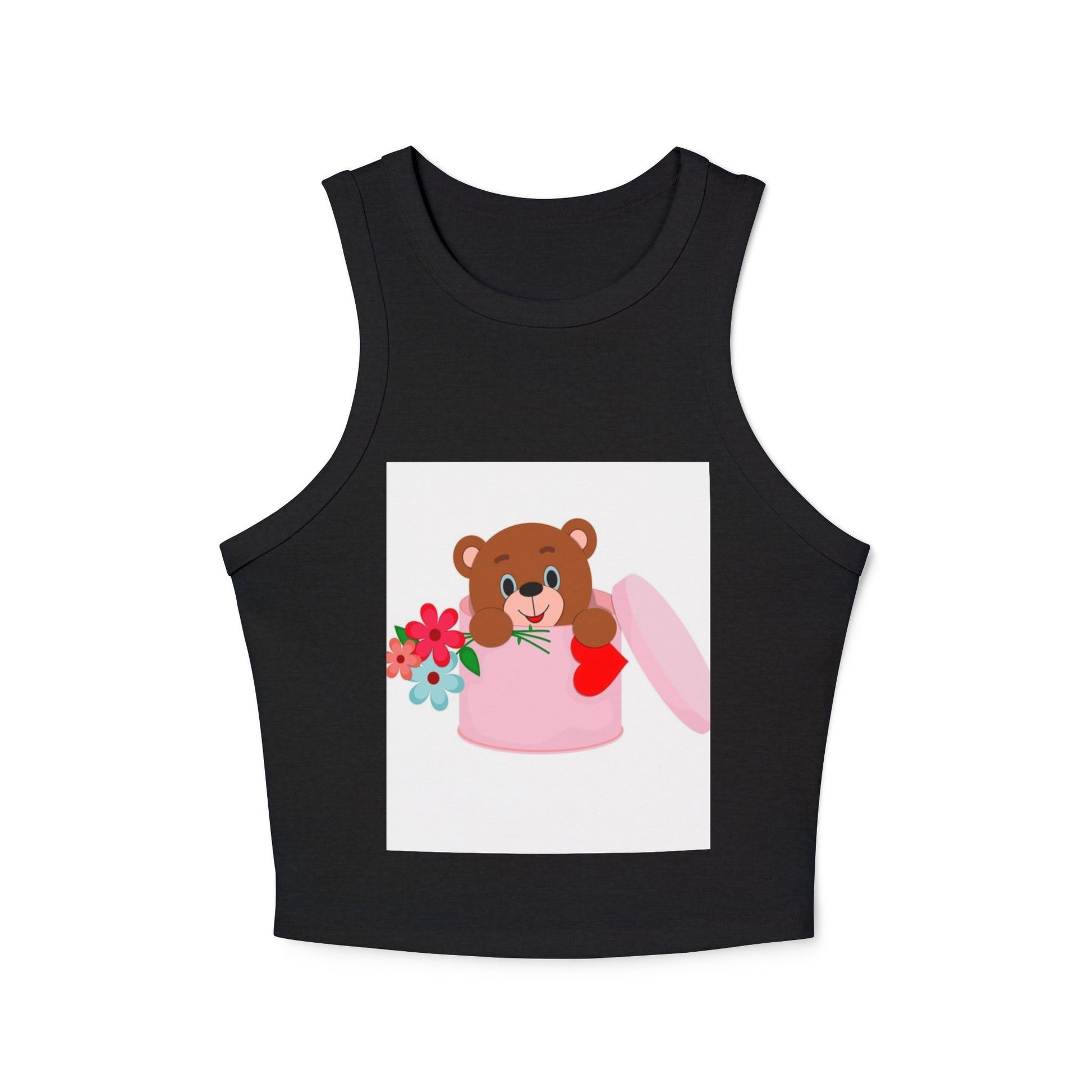 Cute Bear Flower Tank Top, Women's Crop Tank, Casual Summer Top, Gift for Her, Cute Graphic Tee, Spring Fashion