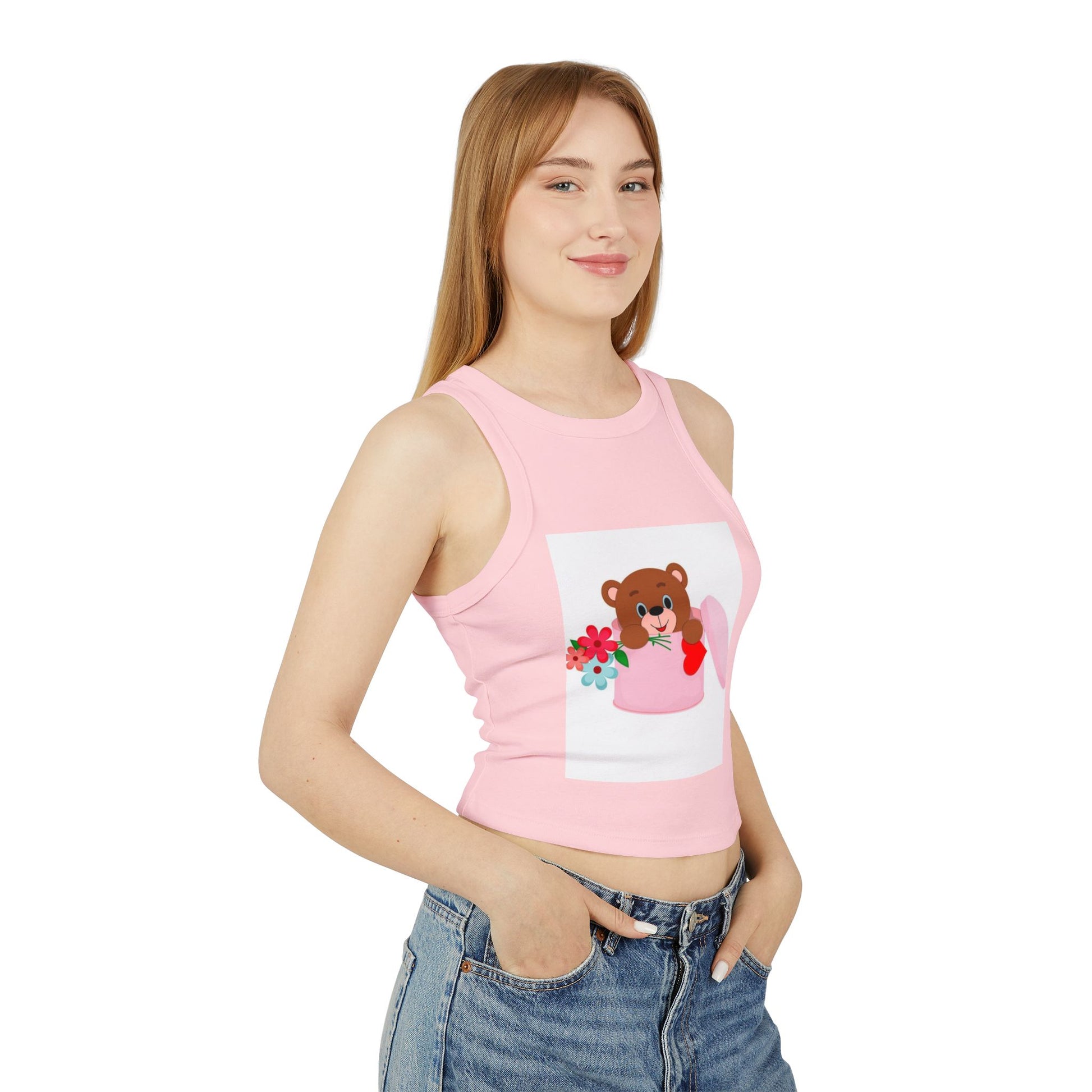 Cute Bear Flower Tank Top, Women's Crop Tank, Casual Summer Top, Gift for Her, Cute Graphic Tee, Spring Fashion